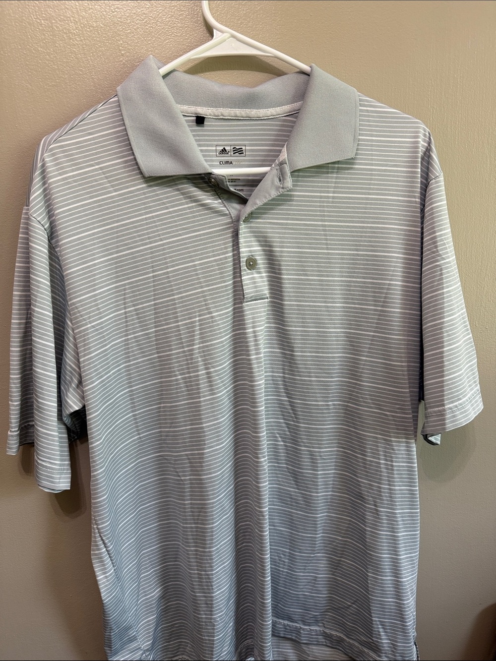 adidas Men’s Light Gray & White Striped Polo